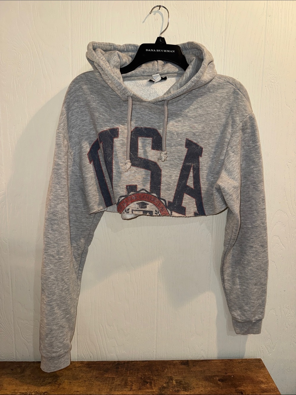 Gray USA Cropped Hoodie Sweatshirt